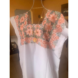 Hipil bordado (2 piezas) de renacimiento matizado con justan naranja