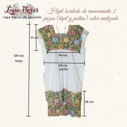 Hipil bordado (2 piezas) de renacimiento matizado con justan