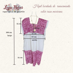 Hipil bordado de renacimiento color rosado