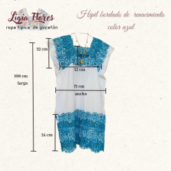 Hipil bordado de renacimiento color azul