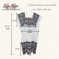 Hipil con solapa bordado de renacimiento color gris