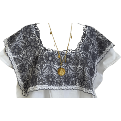 Hipil con solapa bordado de renacimiento color gris